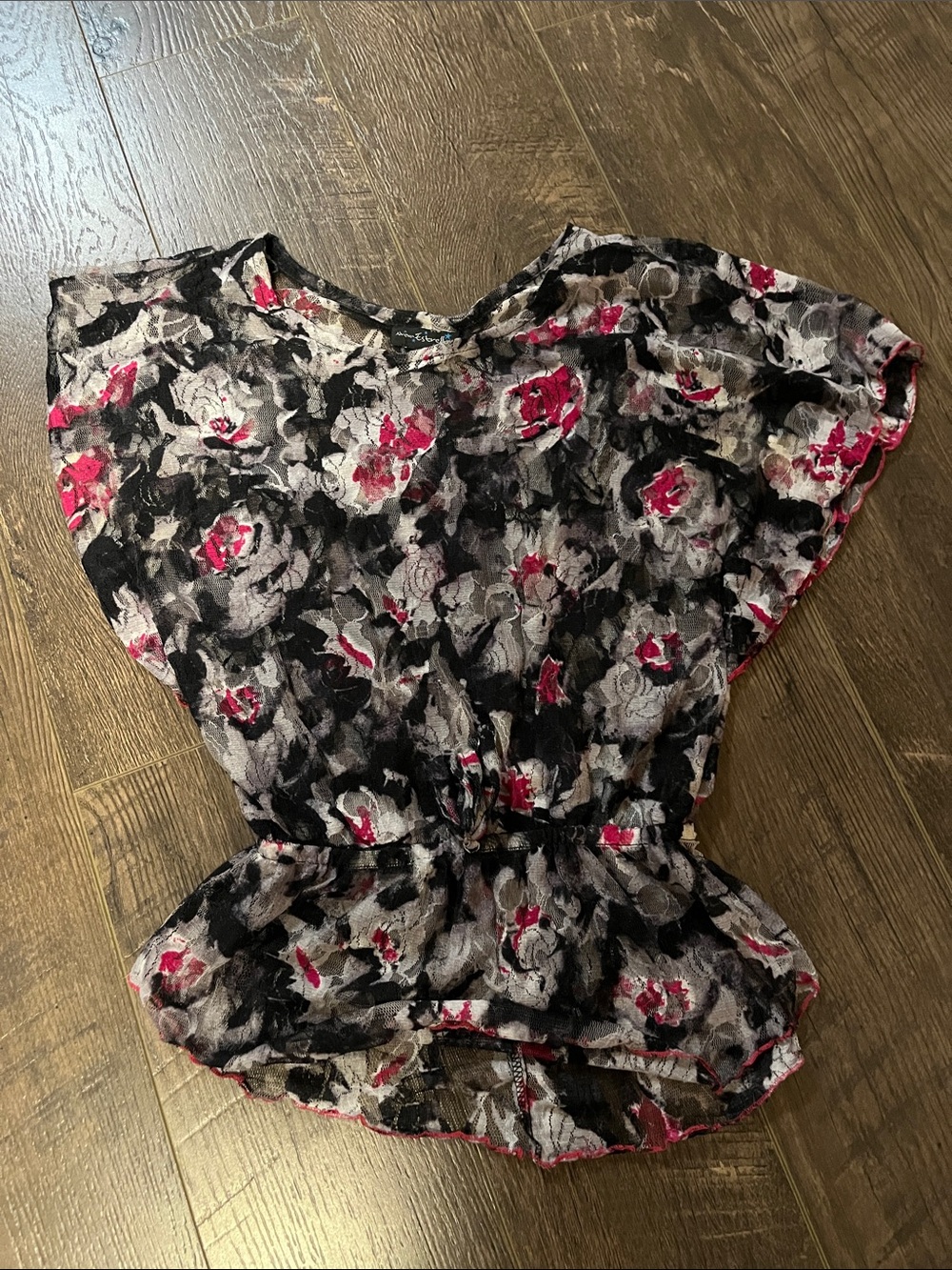 Women’s Floral Sheer Blouse - Black, Gray & Pink